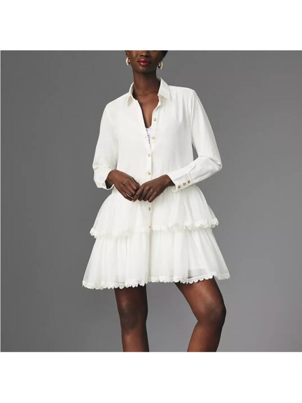 Like New Maeve by Anthropologie White Tiered Shirt Dress XS